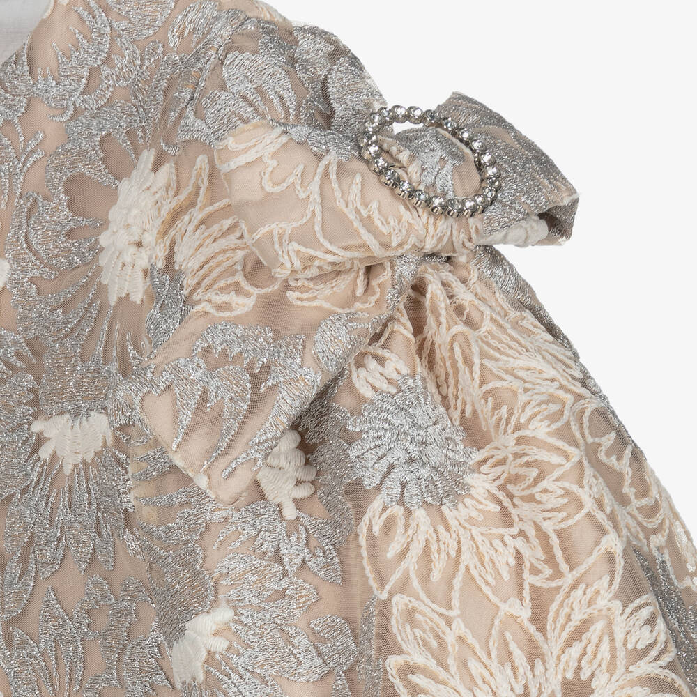 Patachou-Бежево-серебристое платье из тюля с цветами | Childrensalon Outlet
