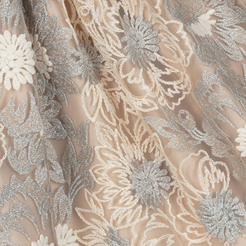 Patachou-Бежево-серебристое платье из тюля с цветами | Childrensalon Outlet