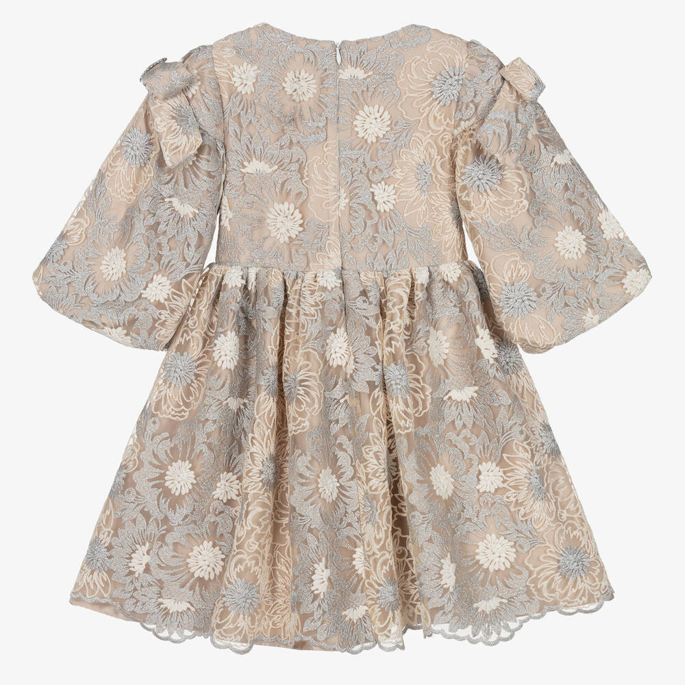 Patachou-Бежево-серебристое платье из тюля с цветами | Childrensalon Outlet