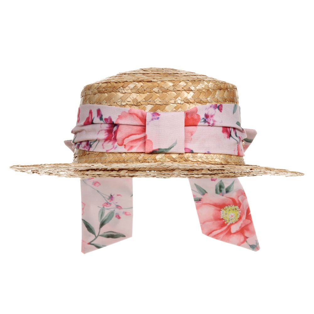 Patachou - قبعة قش لون بيج وزهري للبنات | Childrensalon
