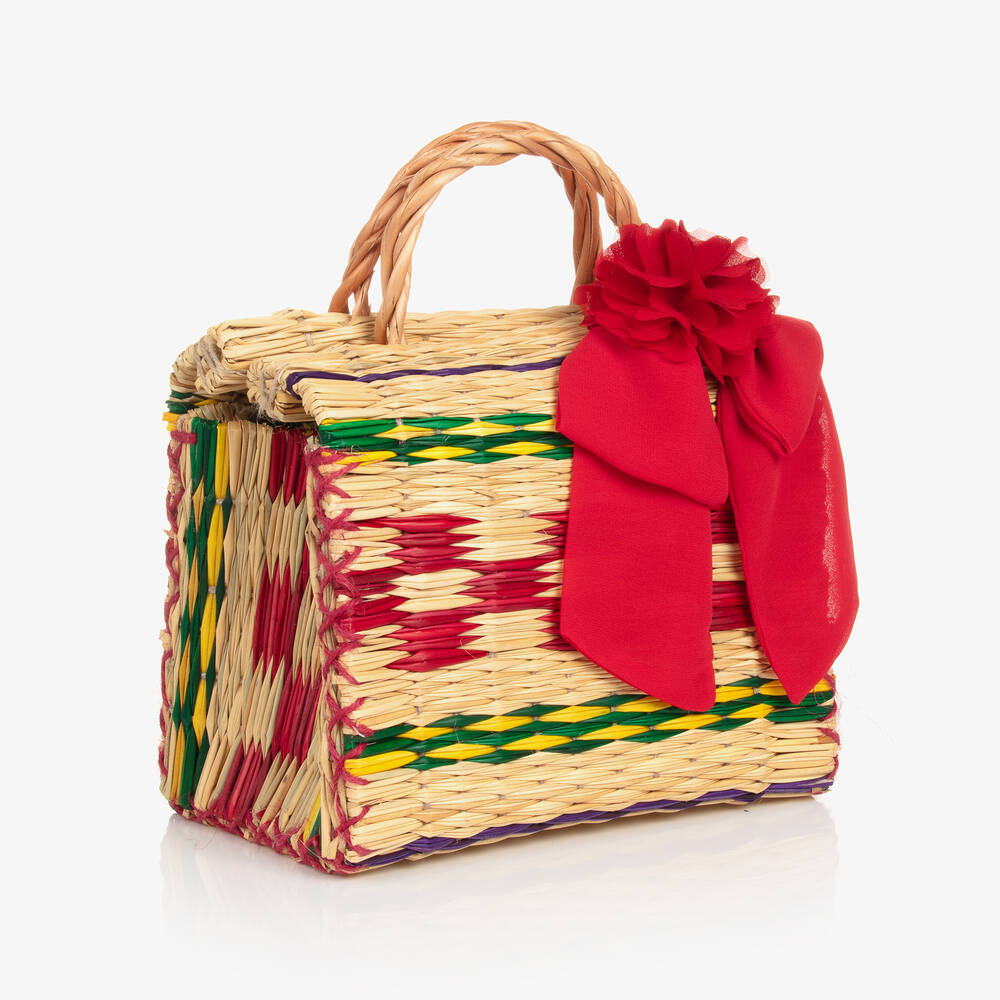 Patachou-Girls Beige Striped Straw Bag (22cm) | Childrensalon Outlet