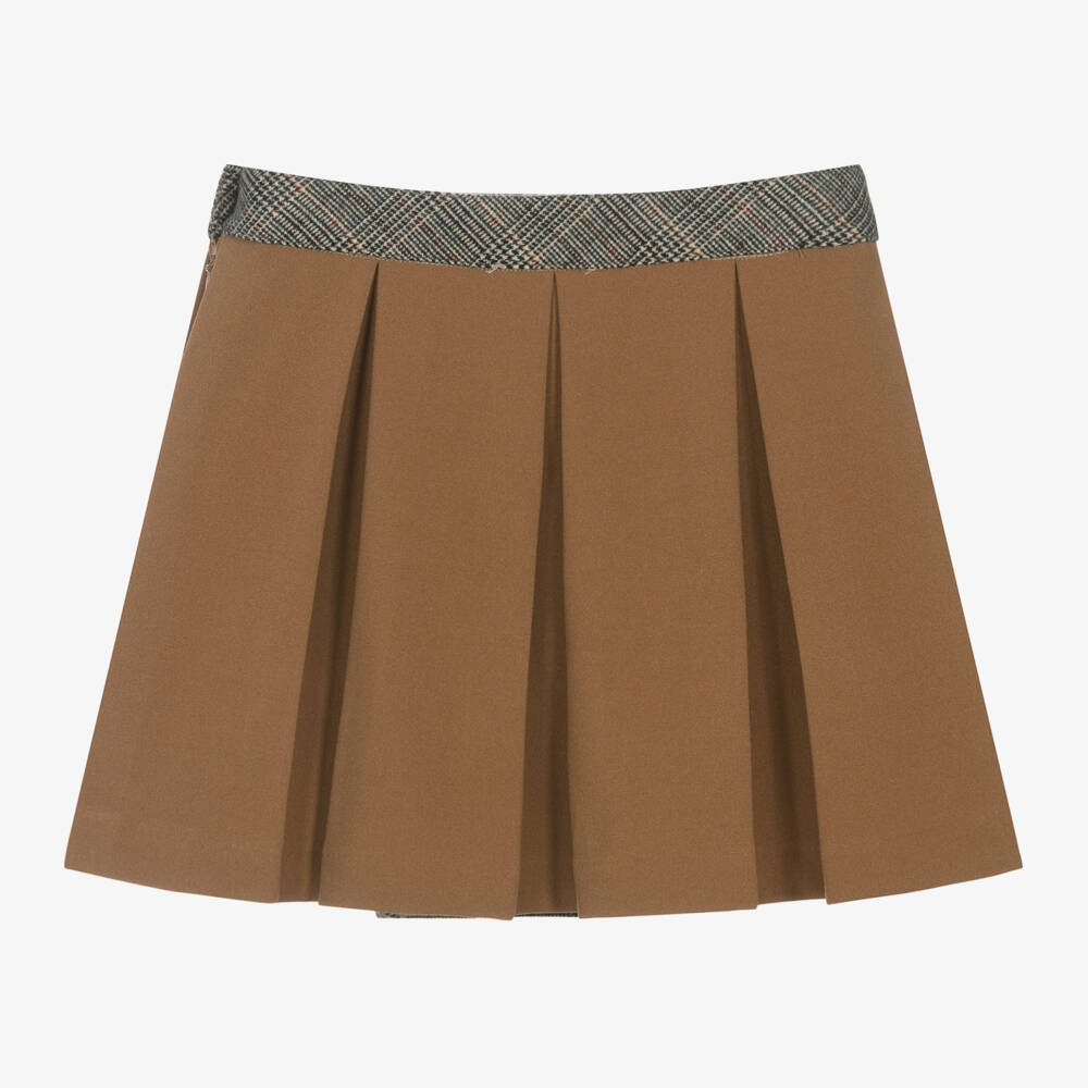 Patachou-Girls Beige Tartan Pleated Skirt | Childrensalon Outlet