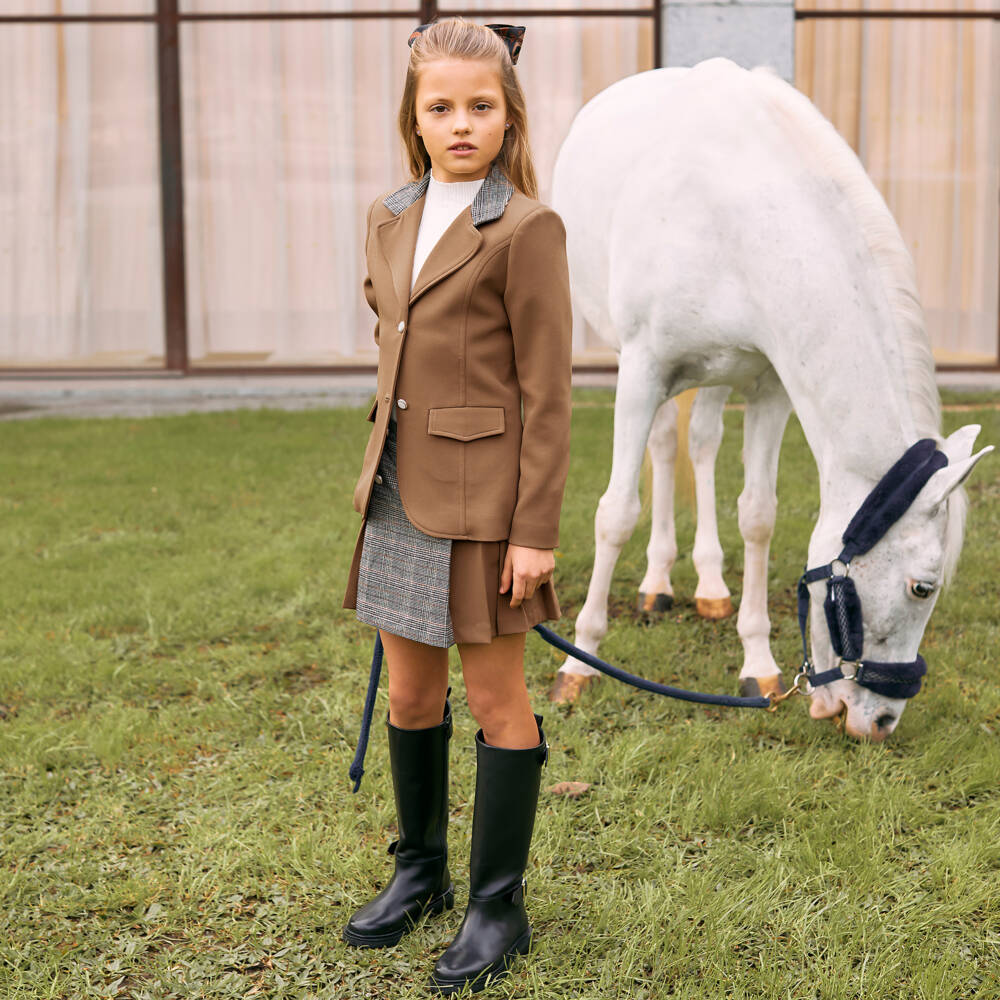 Patachou-Girls Beige Tartan Pleated Skirt | Childrensalon Outlet