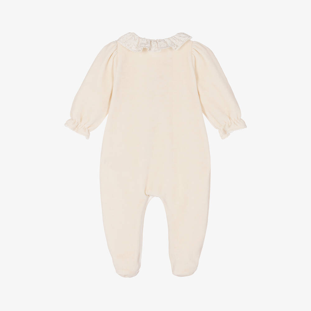 Patachou-Girls Beige Velour Babygrow | Childrensalon Outlet