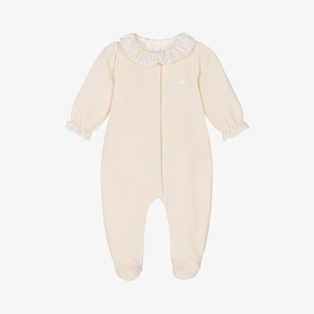 Patachou-Girls Beige Velour Babygrow | Childrensalon Outlet