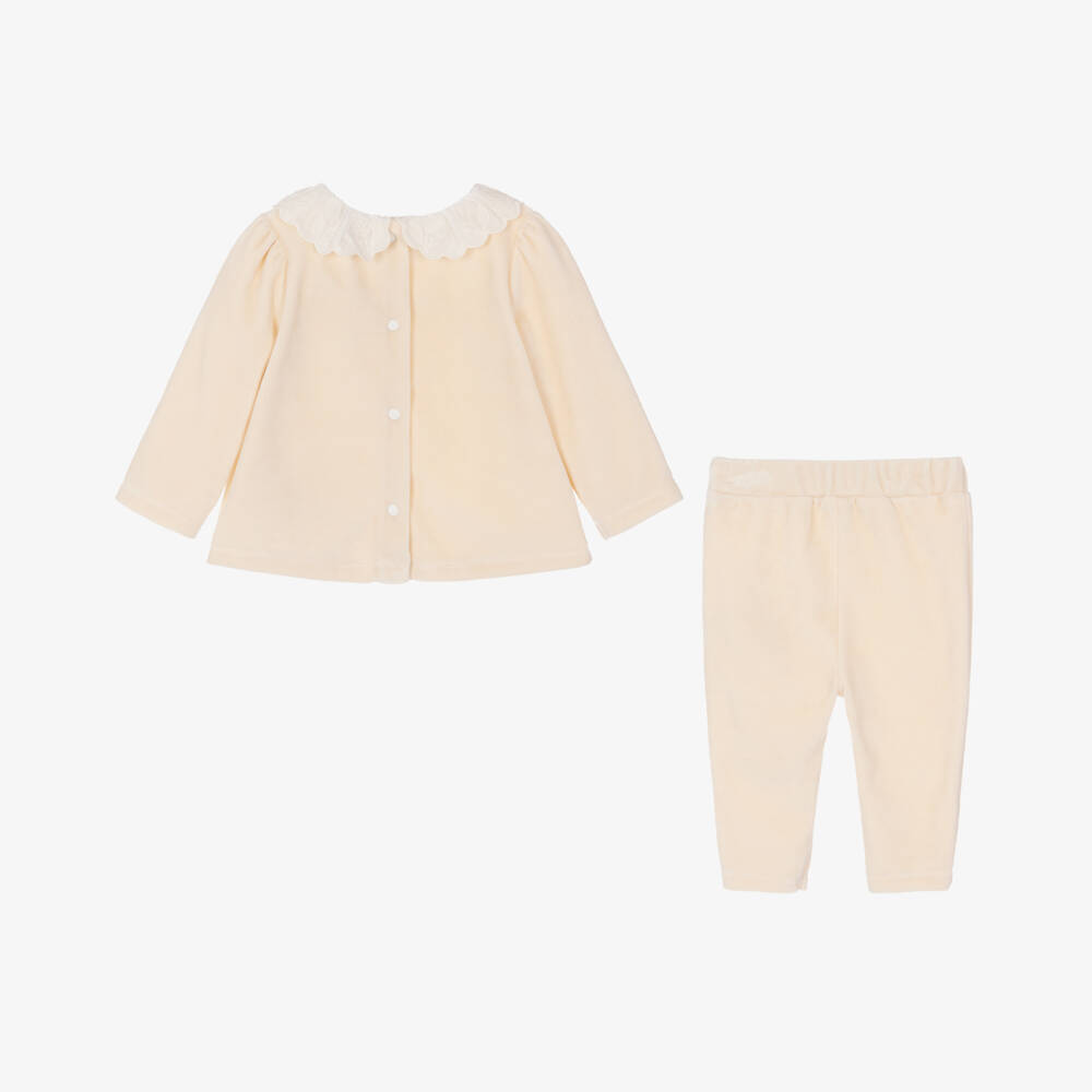 Patachou-Girls Beige Velour Outfit Set | Childrensalon Outlet