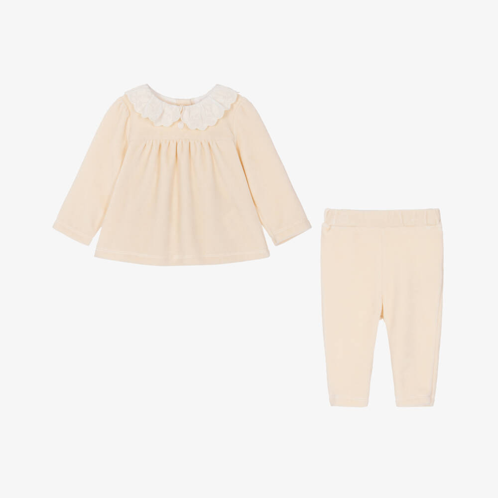 Patachou-Girls Beige Velour Outfit Set | Childrensalon Outlet
