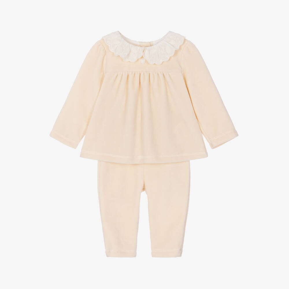 Patachou-Girls Beige Velour Outfit Set | Childrensalon Outlet