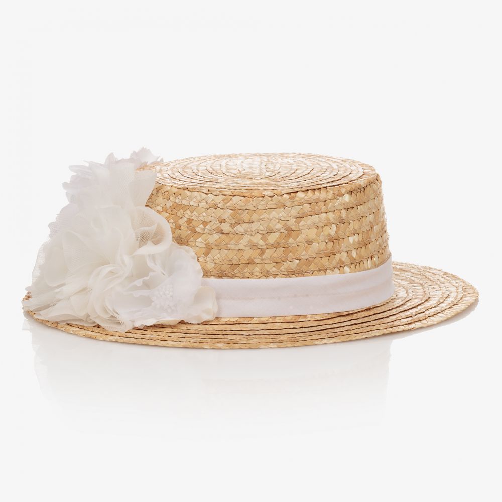 Patachou - Girls Beige & White Straw Hat | Childrensalon