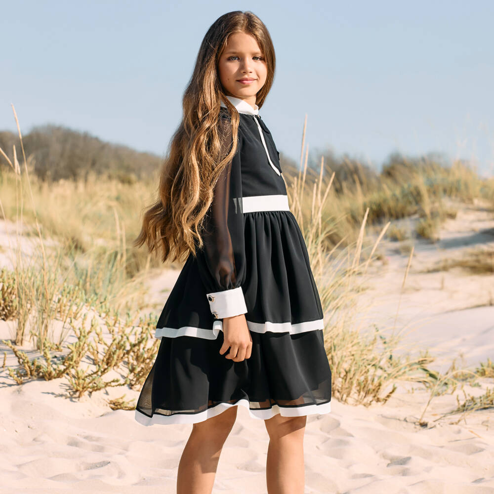 Patachou-Girls Black and White Chiffon Gown | Childrensalon Outlet