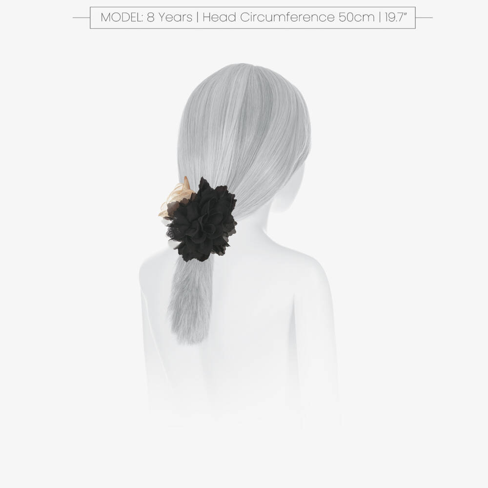 Patachou-Girls Black & Beige Flower Hair Scrunchie (11cm) | Childrensalon Outlet
