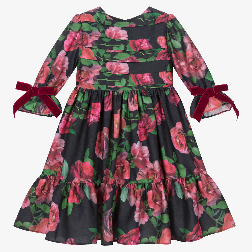 Patachou - Girls Black Chiffon Floral Dress | Childrensalon