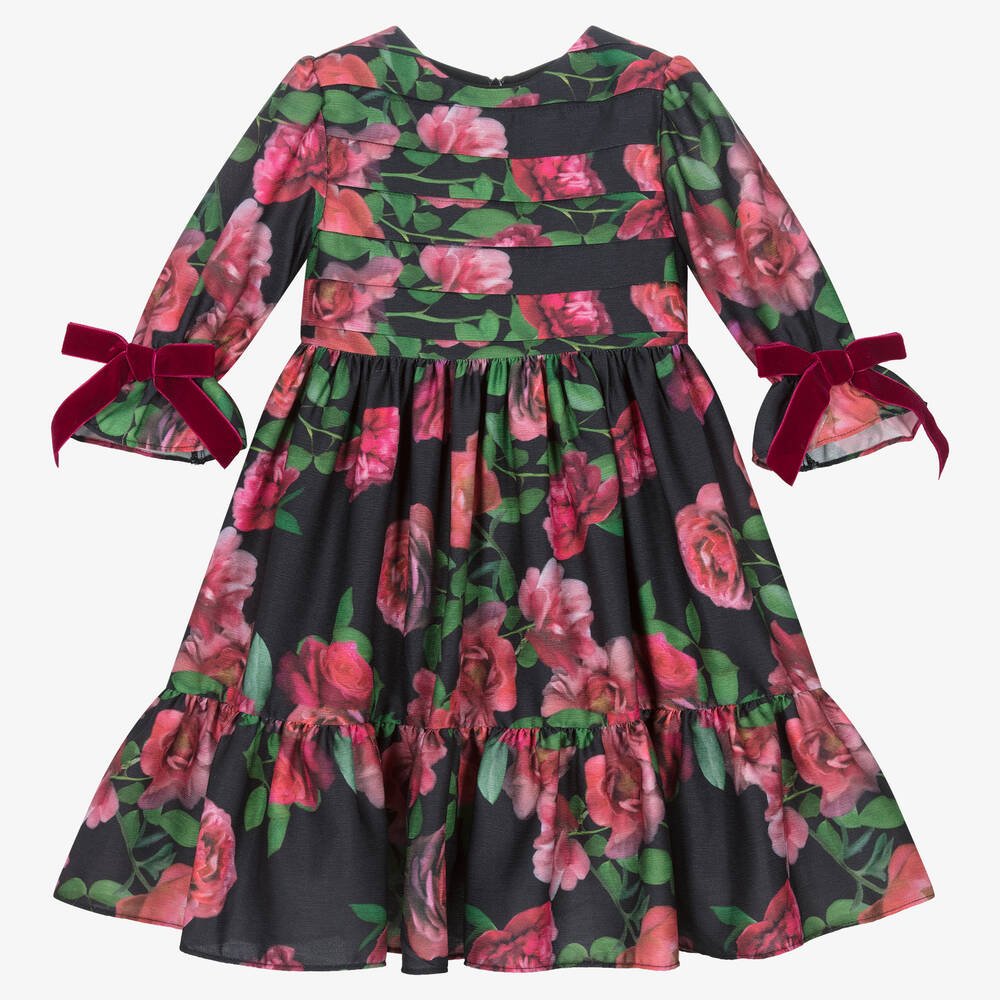 Patachou-Girls Black Chiffon Floral Dress | Childrensalon Outlet