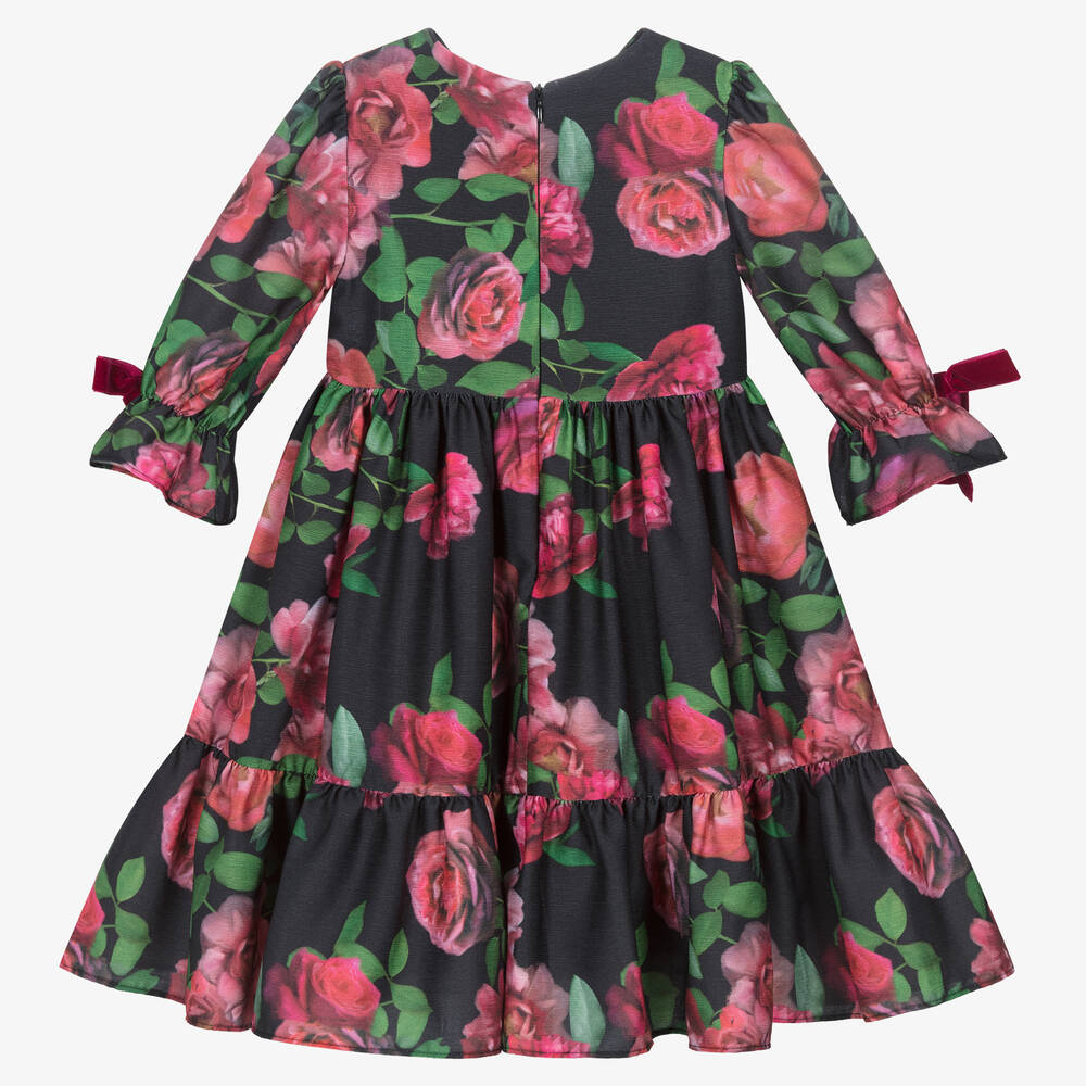 Patachou-فستان شيفون لون أسود بطبعة ورود | Childrensalon Outlet