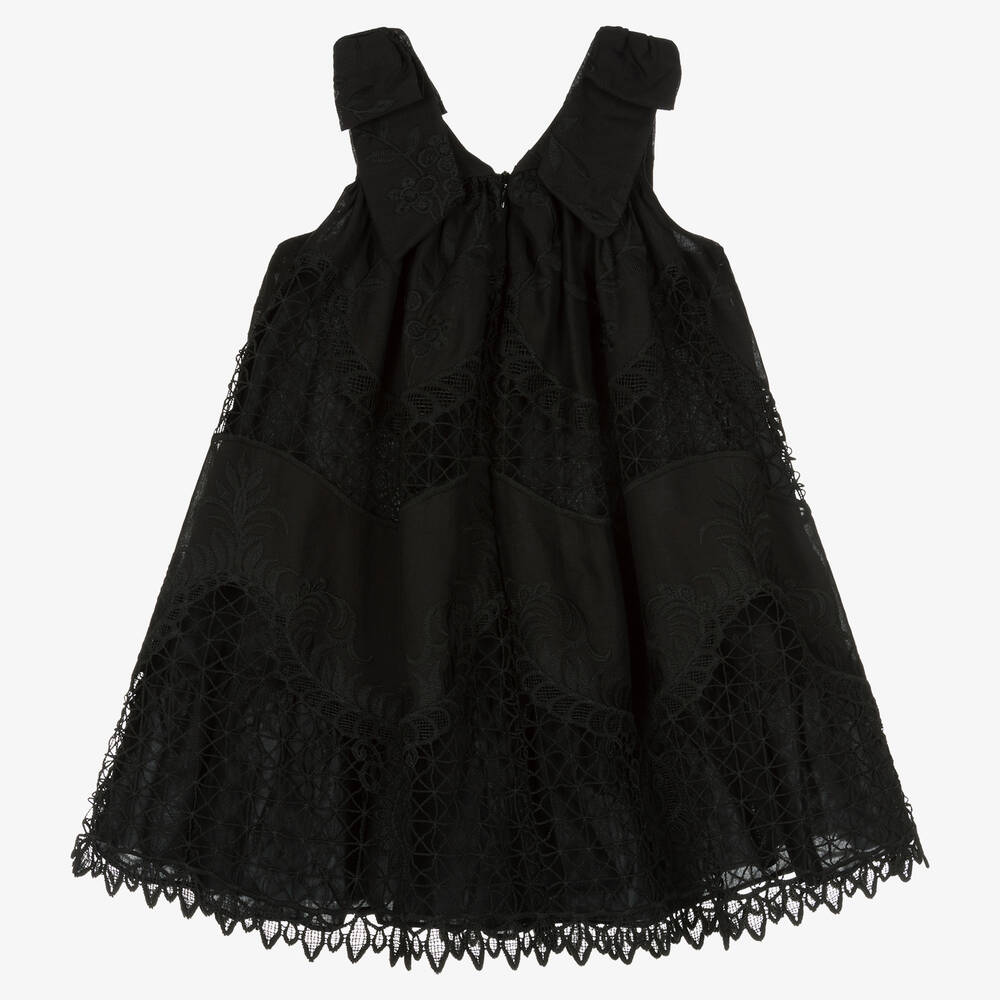 Patachou-Черное хлопковое платье с кружевом | Childrensalon Outlet