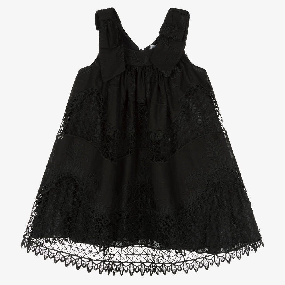 Patachou - Girls Black Cotton Lace Dress | Childrensalon