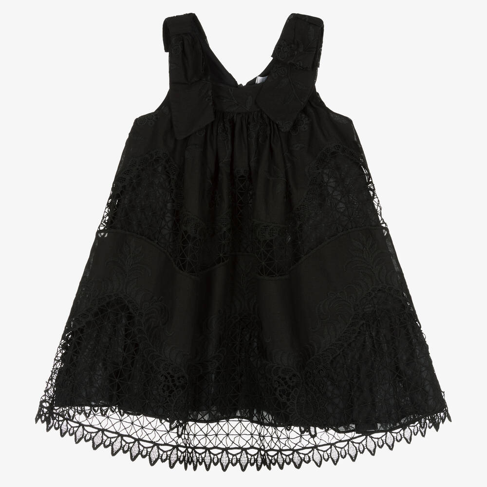 Patachou - Schwarzes Baumwoll-Spitzenkleid | Childrensalon