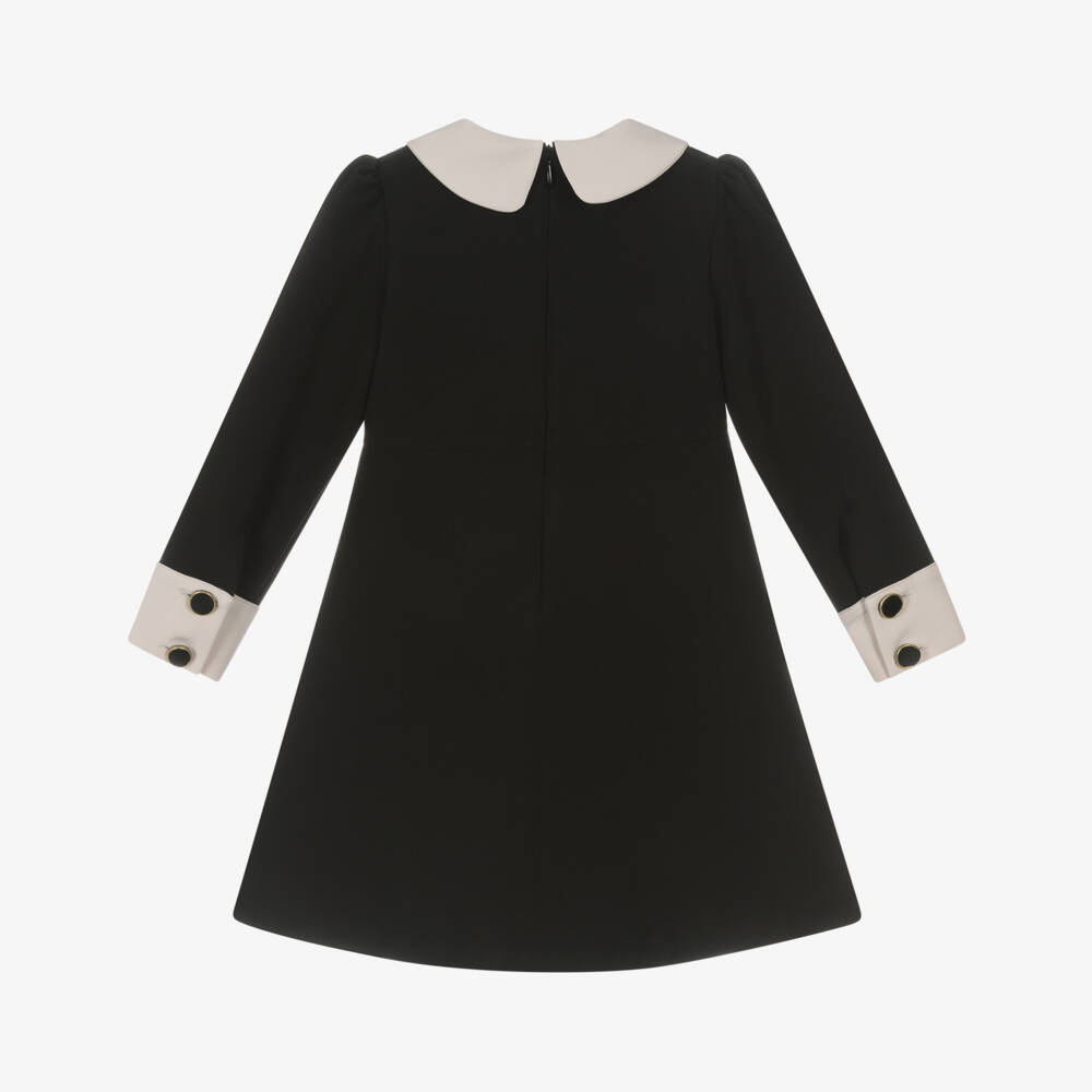 Patachou-Girls Black Crêpe Dress with Beige Ruffles | Childrensalon Outlet