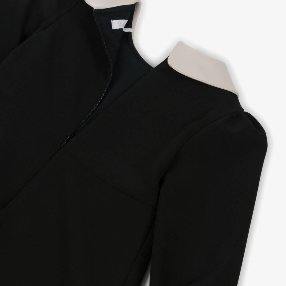 Patachou-Girls Black Crêpe Dress with Beige Ruffles | Childrensalon Outlet