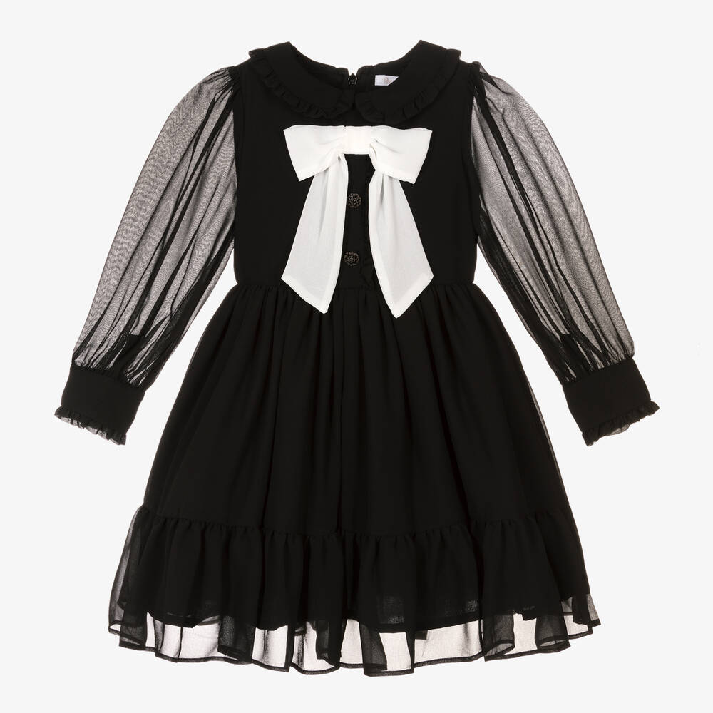 Patachou-Girls Black Crêpe Chiffon Dress | Childrensalon Outlet