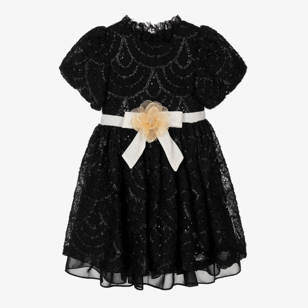 Patachou-Girls Black Embroidered Tulle Dress | Childrensalon Outlet
