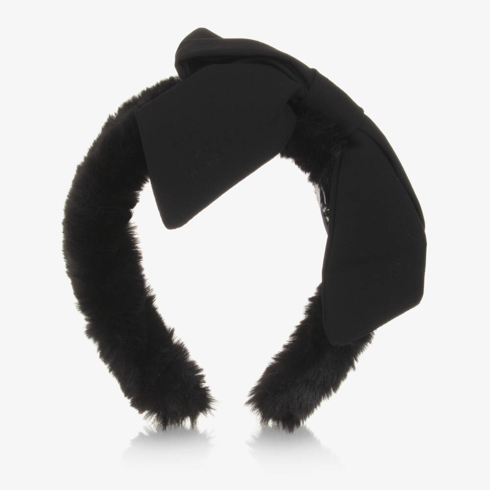 Patachou-Girls Black Fluffy Bow Headband | Childrensalon Outlet