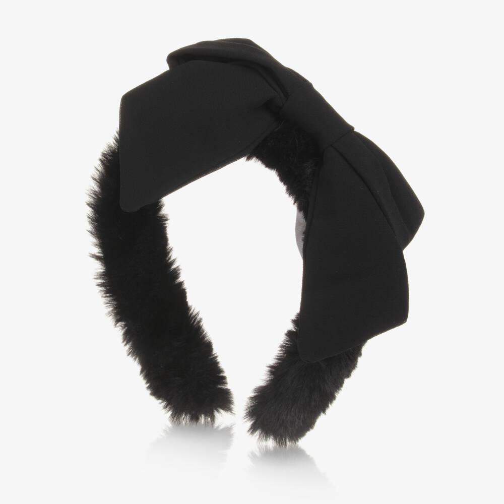 Patachou-Girls Black Fluffy Bow Headband | Childrensalon Outlet