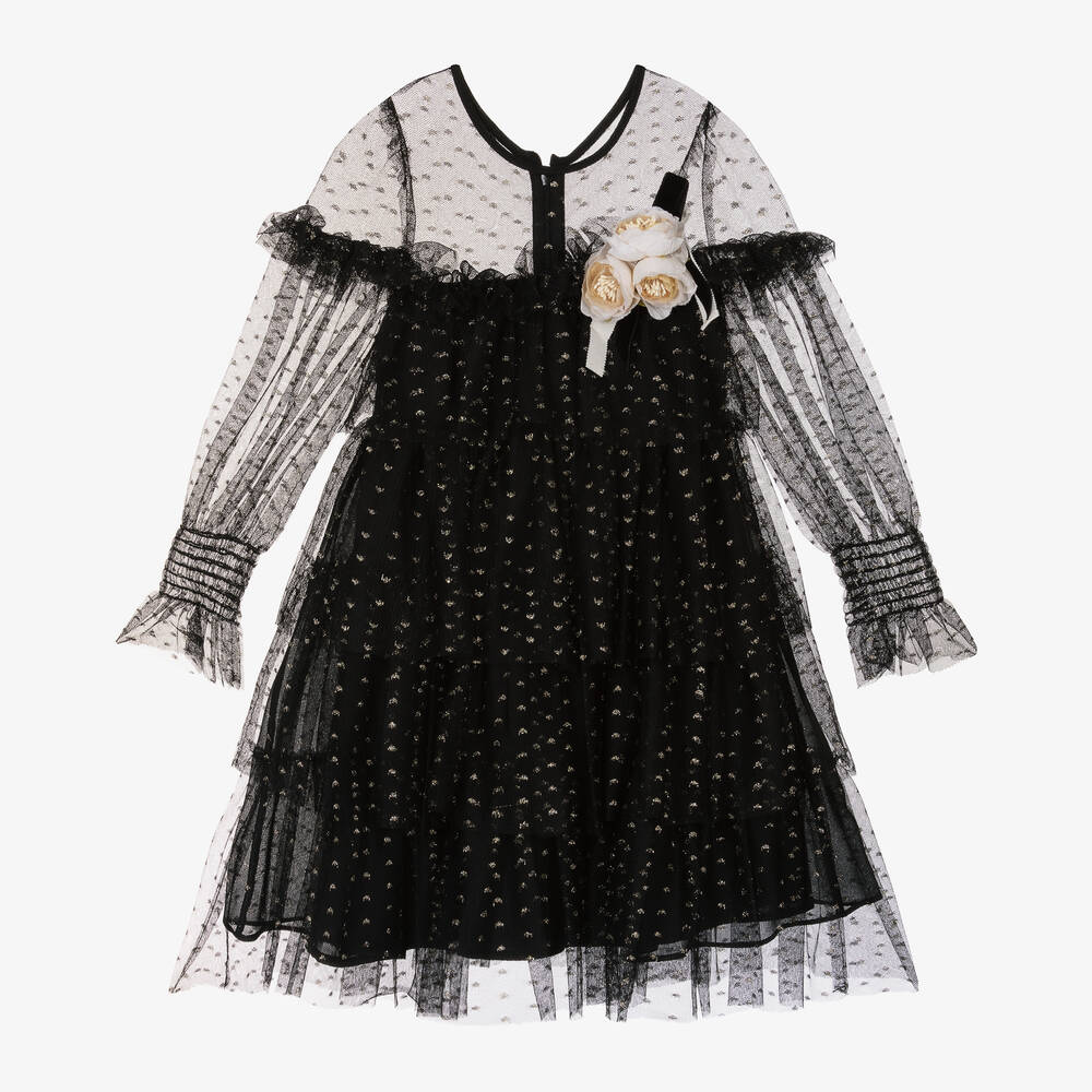 Patachou - Черное платье из тюля с золотистыми блестками | Childrensalon