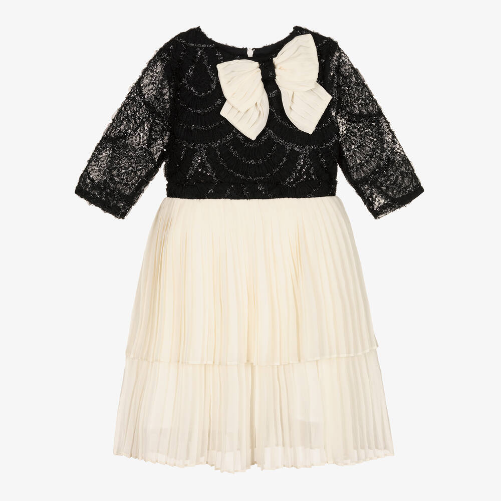 Patachou - Girls Black & Ivory Chiffon Dress | Childrensalon