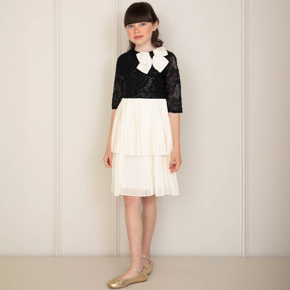 Patachou - Girls Black & Ivory Chiffon Dress | Childrensalon