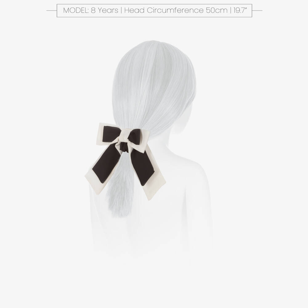 Patachou-Girls Black & Ivory Crêpe Bow Hair Elastic (15cm) | Childrensalon Outlet