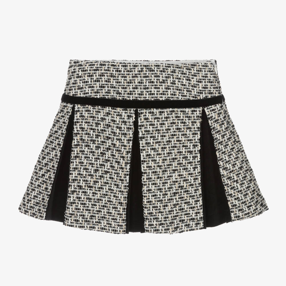Patachou - Girls Black & Ivory Tweed Skirt | Childrensalon
