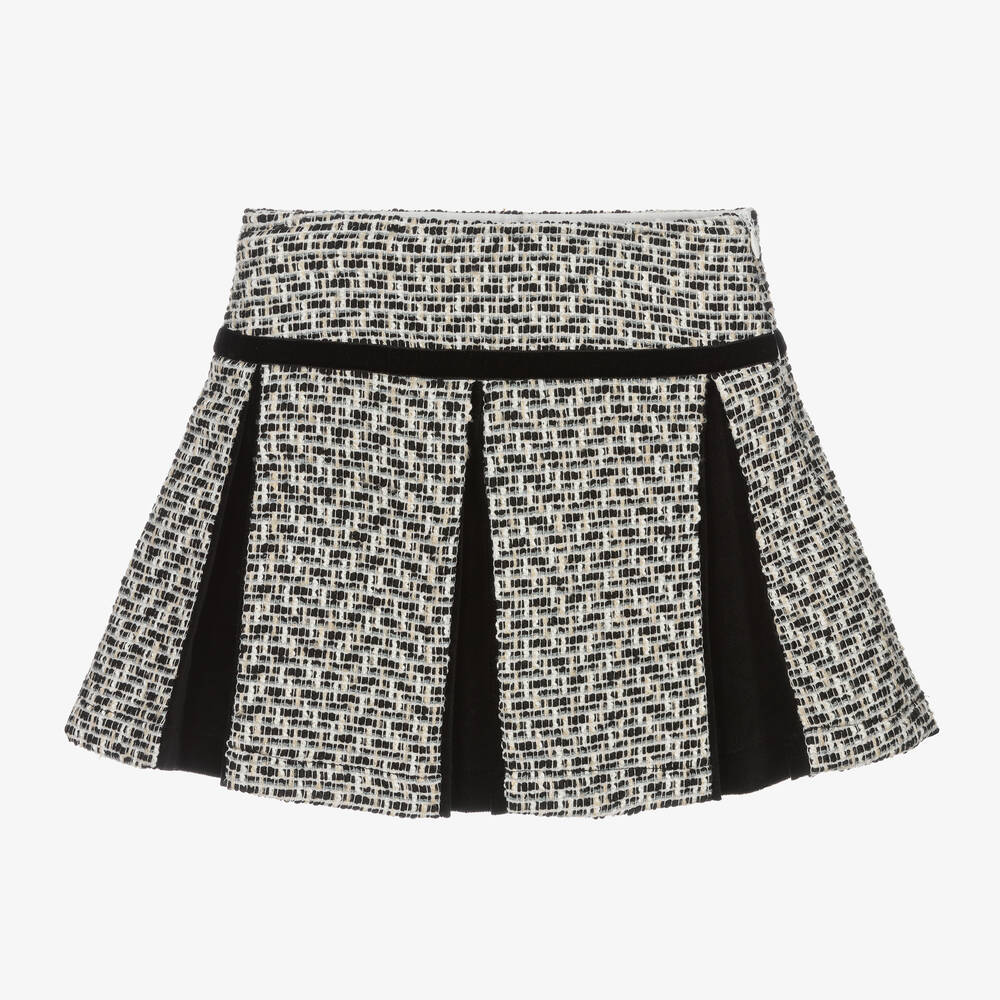 Girls Black Ivory Tweed Skirt