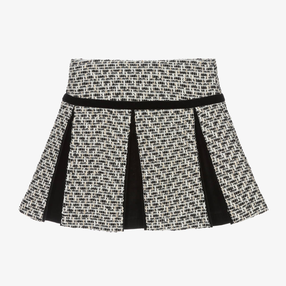 Patachou-Girls Black & Ivory Tweed Skirt | Childrensalon Outlet