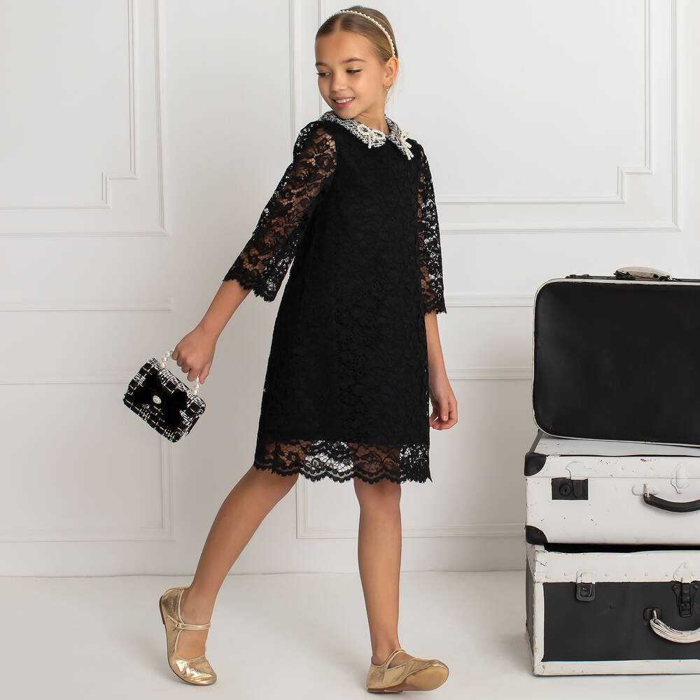 Patachou-Girls Black Lace & Tweed Dress | Childrensalon Outlet