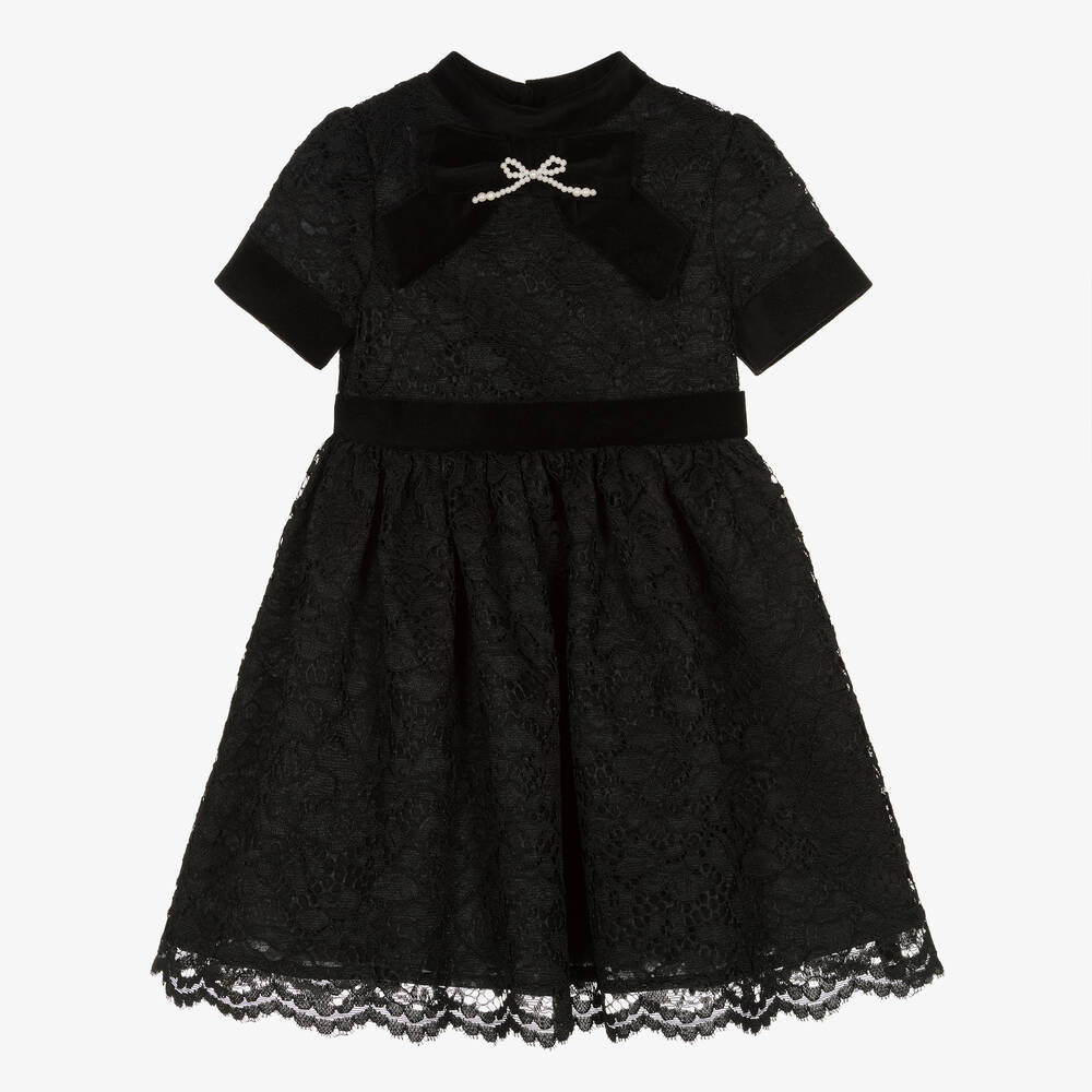 Patachou - Черное бархатное платье с кружевом | Childrensalon