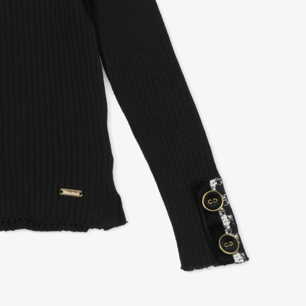 Patachou-Girls Black Ribbed Turtleneck Top | Childrensalon Outlet