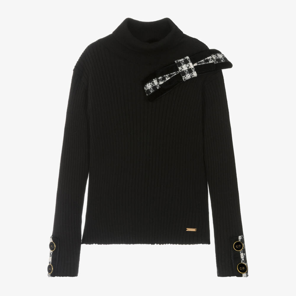 Patachou-Girls Black Ribbed Turtleneck Top | Childrensalon Outlet