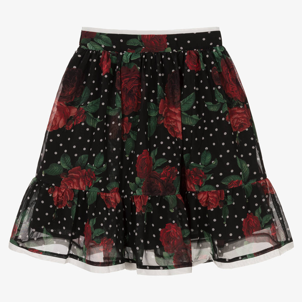 Patachou-Girls Black Rose Chiffon Skirt | Childrensalon Outlet