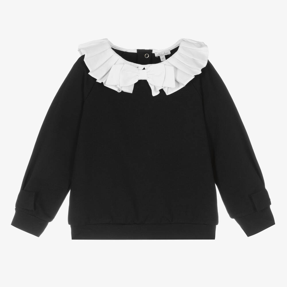Patachou - Girls Black Ruffle Collar Sweatshirt | Childrensalon