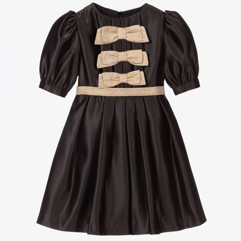 Patachou - Robe noire en satin à nœuds Fille | Childrensalon