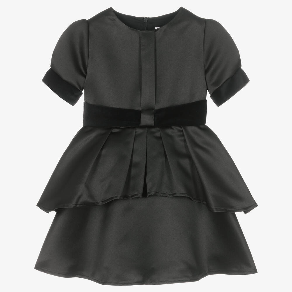 Patachou - Girls Black Satin Peplum Dress | Childrensalon