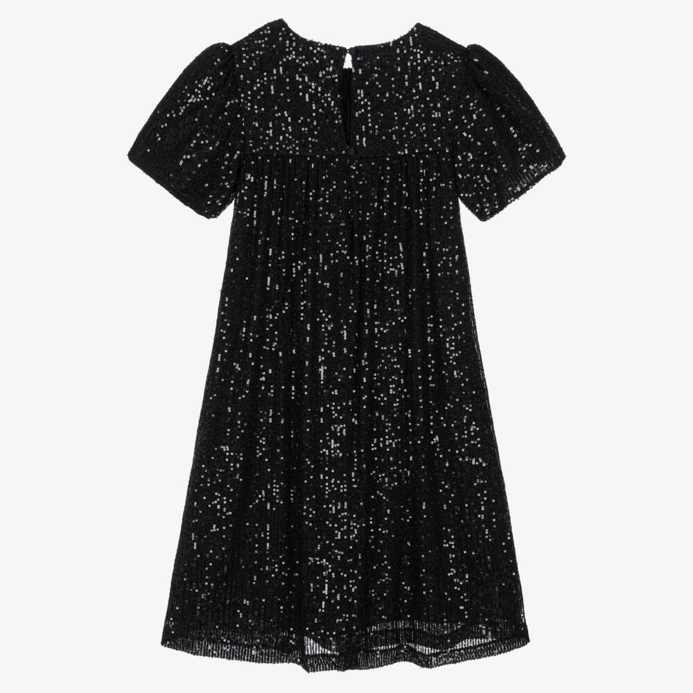Patachou-Girls Black Sequin Dress with Crêpe Bow | Childrensalon Outlet