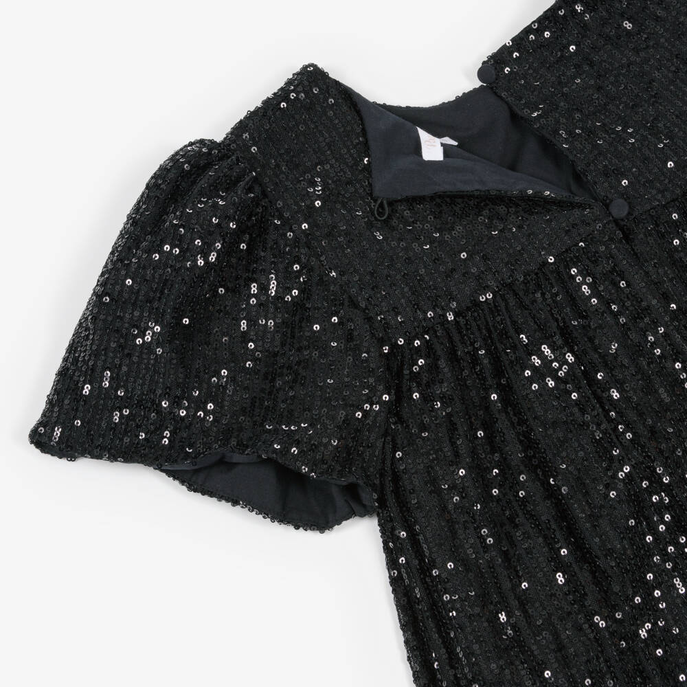 Patachou-Girls Black Sequin Dress with Crêpe Bow | Childrensalon Outlet
