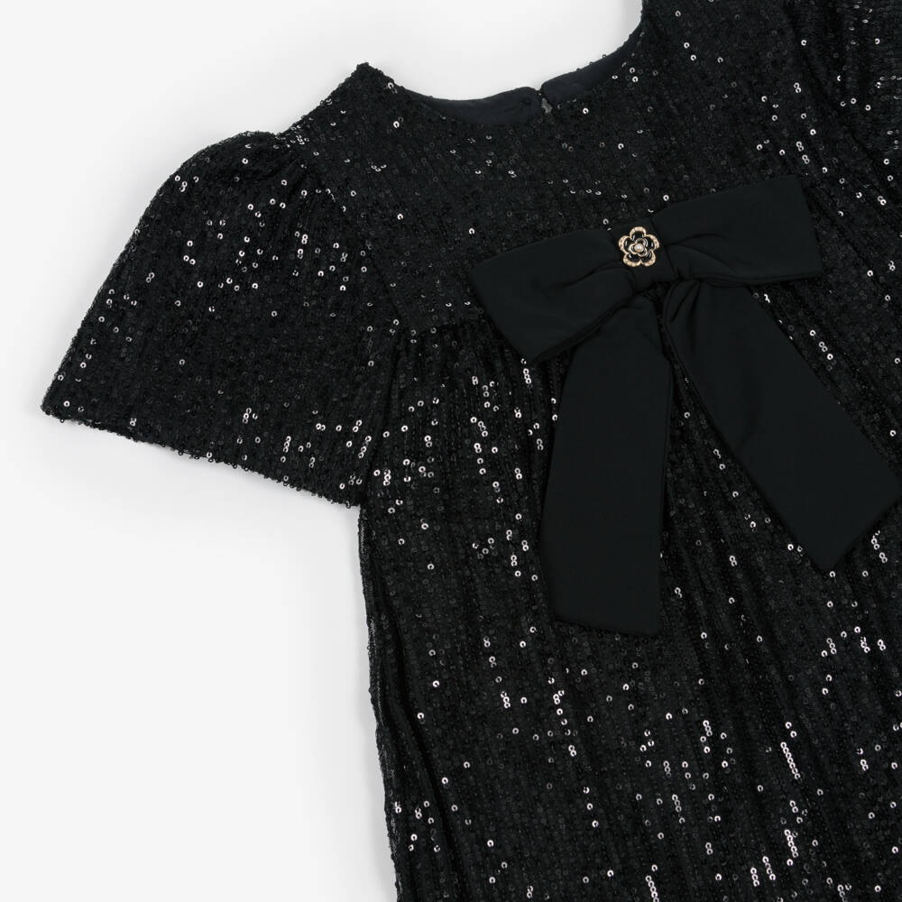 Patachou-Girls Black Sequin Dress with Crêpe Bow | Childrensalon Outlet