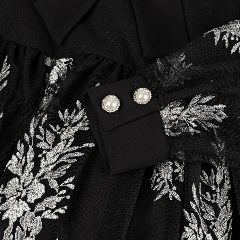 Patachou-Girls Black & Silver Embroidered Tulle Dress | Childrensalon Outlet