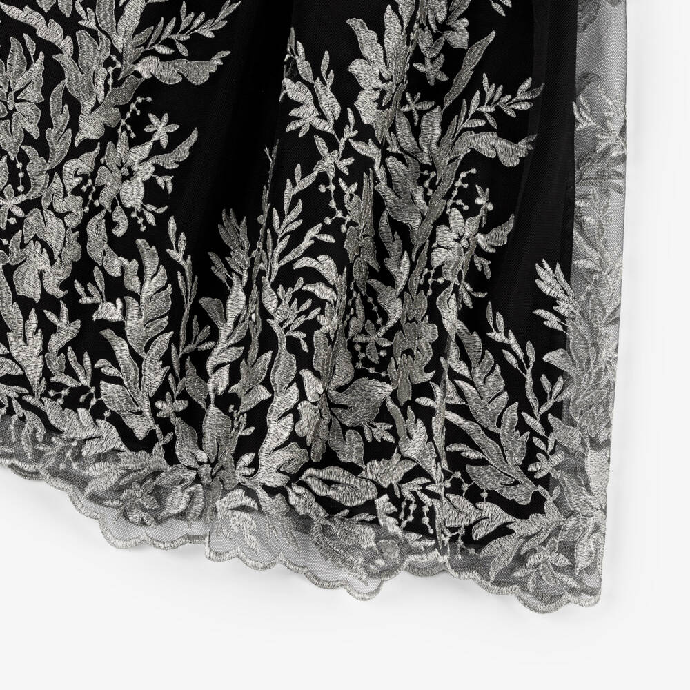 Patachou-Girls Black & Silver Embroidered Tulle Dress | Childrensalon Outlet