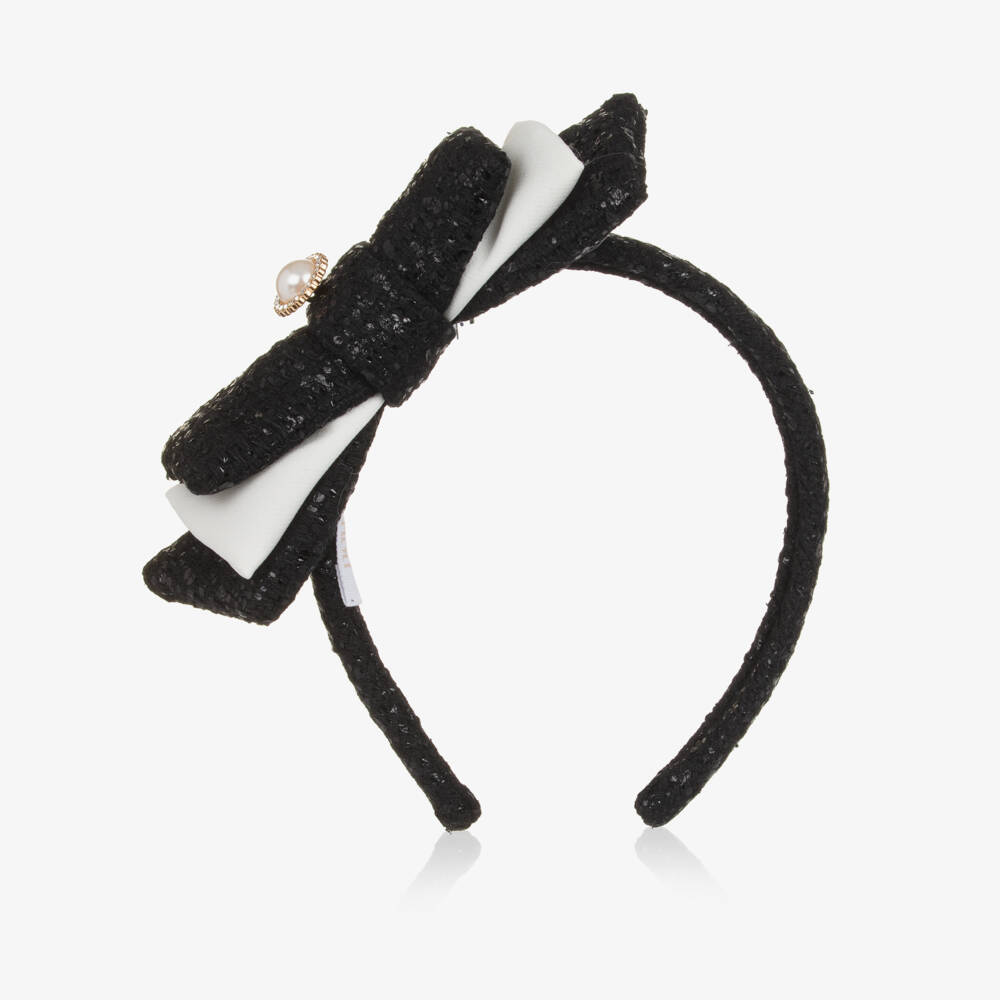 Patachou-Girls Black Tweed Bow Hairband | Childrensalon Outlet