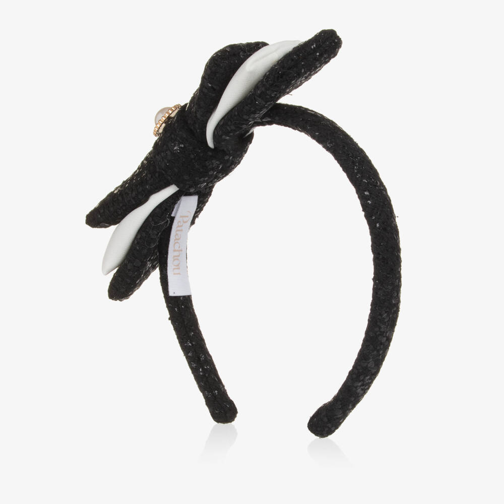 Patachou-Girls Black Tweed Bow Hairband | Childrensalon Outlet
