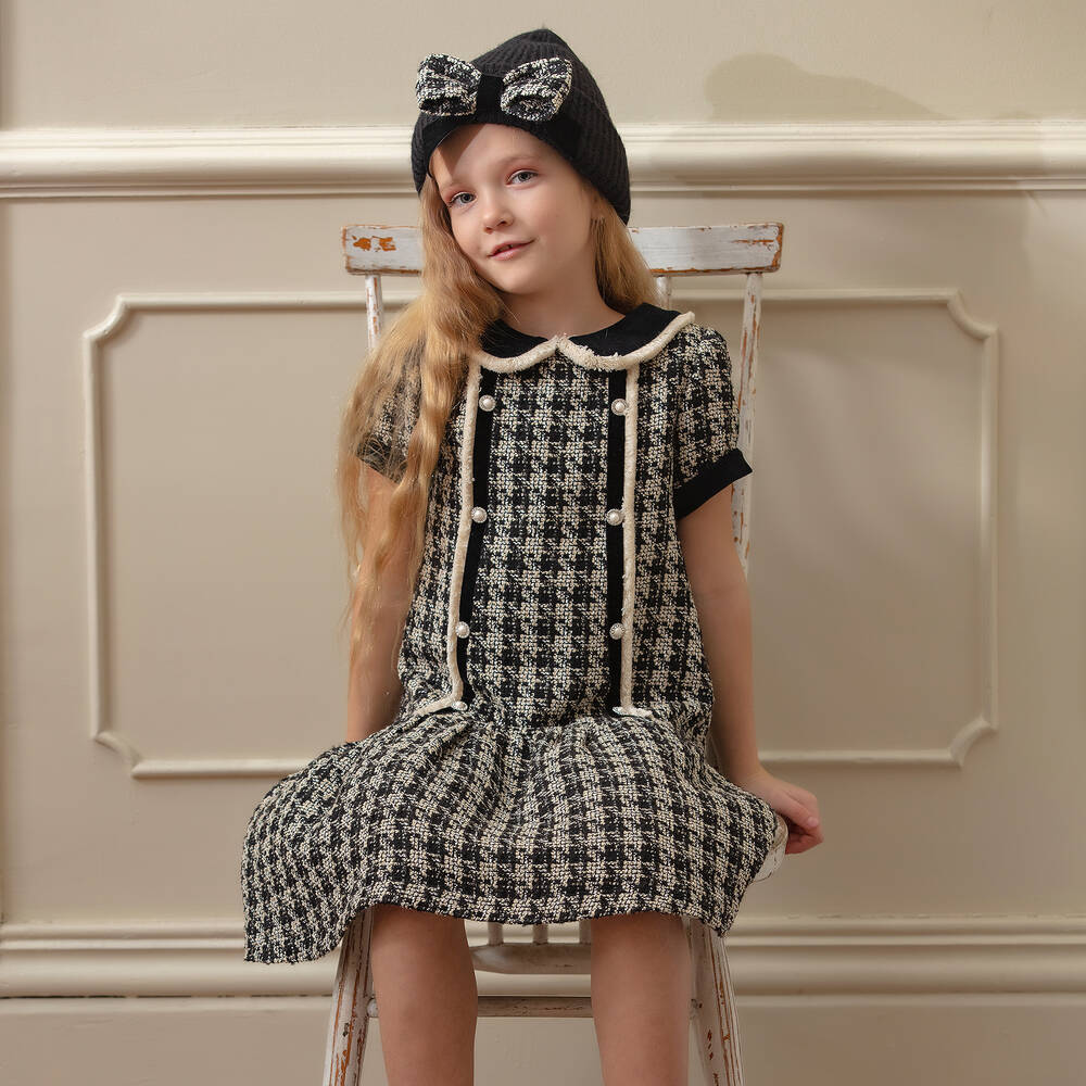 Patachou Girls Black Tweed Dress Childrensalon Outlet
